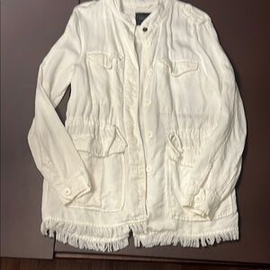 Sanctuary White Utility Jacket with Frayed Hem